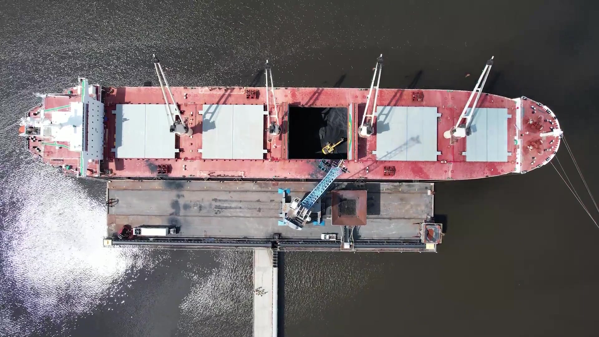 Bulk carrier loading operation viewed from above